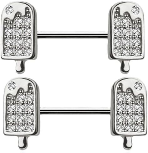 Body Accentz Surgical Steel Nipple Bars with Crystal Popsicle Design, 14GA, 9/16 inch Length, Silver in Kuwait