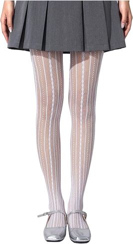Floerns Women's Vintage Vertical Striped Fishnet Mesh Pantyhose Tights Retro Stockings in Kuwait