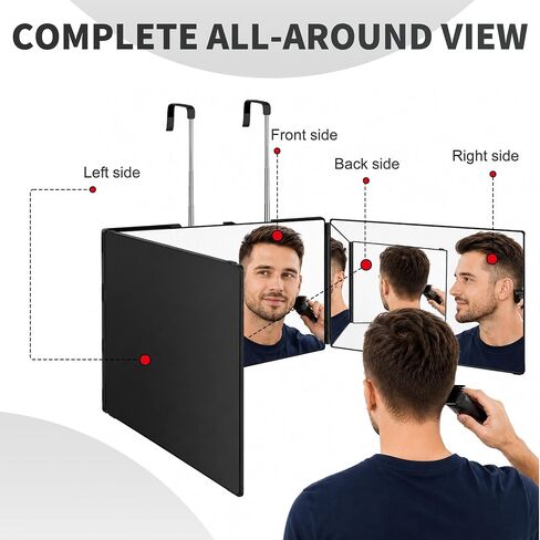 3 Way Mirror for Self Hair Cutting, 360 Barber Mirror Self Cut for Braiding Hair, 3way Haircut to See Back of Head for Men and Women, Black (Without LED) in Saudi Arabia