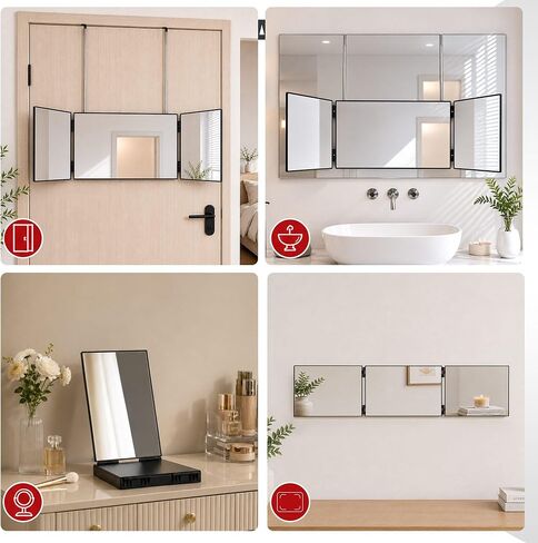 3 Way Mirror for Self Hair Cutting, 360 Barber Mirror Self Cut for Braiding Hair, 3way Haircut to See Back of Head for Men and Women, Black (Without LED) in Saudi Arabia