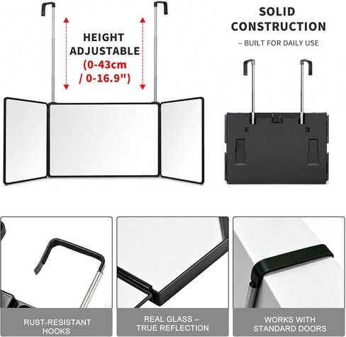 3 Way Mirror for Self Hair Cutting, 360 Barber Mirror Self Cut for Braiding Hair, 3way Haircut to See Back of Head for Men and Women, Black (Without LED) in Saudi Arabia