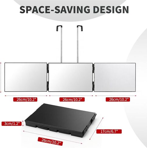 3 Way Mirror for Self Hair Cutting, 360 Barber Mirror Self Cut for Braiding Hair, 3way Haircut to See Back of Head for Men and Women, Black (Without LED) in Saudi Arabia