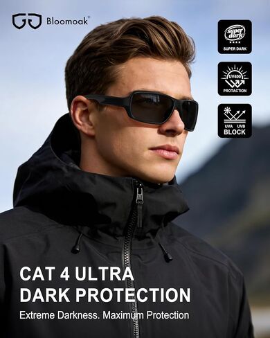 Bloomoak CAT 4 Super Extra Dark Sunglasses 2% VLT | UV 400 | For Photophobia & Eye OPS & Light Sensitivity | Wraparound with Side Protection for Men in Saudi Arabia