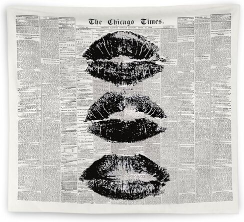 WNAGT Vintage the Chicago Times Newspaper Tapestry Wall Hanging, Retro Chic Black and White Minimalist Kiss Lips Wall Blanket Decor for Girls Bedroom Dorm Apartment Home, 50x60 Inch in Kuwait