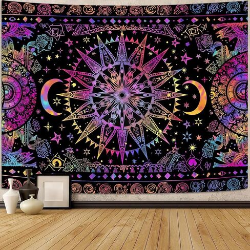 Leeisysme Hippie Sun and Moon Tapestry, Blacklight UV Reactive Neon Tie Dye Celestial Wall Hanging for Living Room Bedroom Home Decor, Purple 36x48 inches in Saudi Arabia