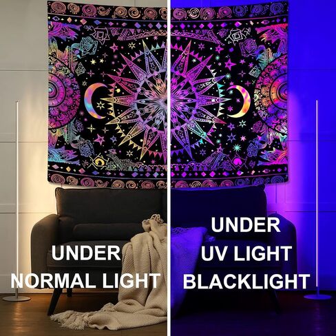 Leeisysme Hippie Sun and Moon Tapestry, Blacklight UV Reactive Neon Tie Dye Celestial Wall Hanging for Living Room Bedroom Home Decor, Purple 36x48 inches in Saudi Arabia