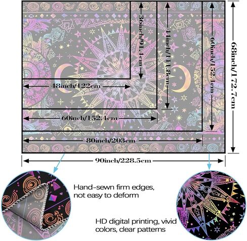 Leeisysme Hippie Sun and Moon Tapestry, Blacklight UV Reactive Neon Tie Dye Celestial Wall Hanging for Living Room Bedroom Home Decor, Purple 36x48 inches in Saudi Arabia