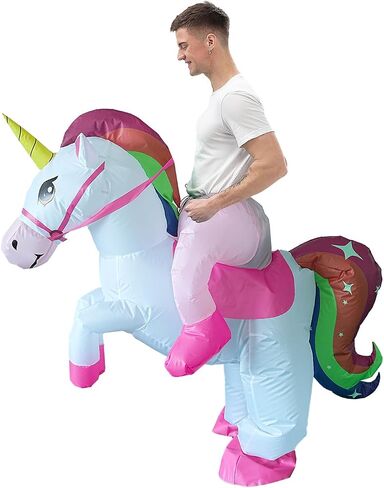 Ride-On Inflatable Unicorn Costume for Adults, Halloween Cosplay | Fits 5'- 6'3", Colorful Tail, Blow Up, Carnival Party Dress Up, Funny in Saudi Arabia