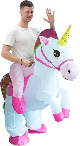 Ride-On Inflatable Unicorn Costume for Adults, Halloween Cosplay | Fits 5'- 6'3", Colorful Tail, Blow Up, Carnival Party Dress Up, Funny in Saudi Arabia