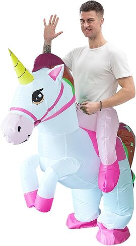 Ride-On Inflatable Unicorn Costume for Adults, Halloween Cosplay | Fits 5'- 6'3", Colorful Tail, Blow Up, Carnival Party Dress Up, Funny in Saudi Arabia