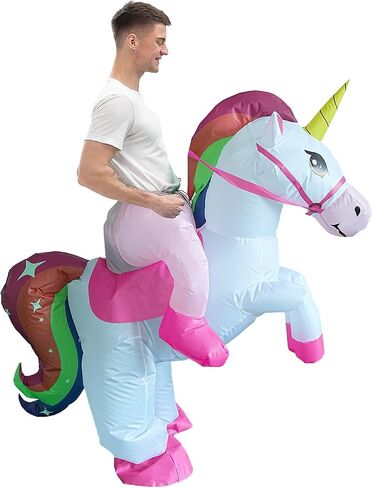 Ride-On Inflatable Unicorn Costume for Adults, Halloween Cosplay | Fits 5'- 6'3", Colorful Tail, Blow Up, Carnival Party Dress Up, Funny in Saudi Arabia