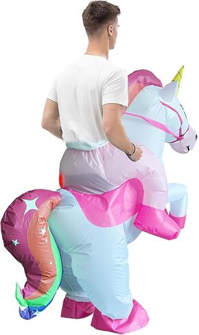Ride-On Inflatable Unicorn Costume for Adults, Halloween Cosplay | Fits 5'- 6'3", Colorful Tail, Blow Up, Carnival Party Dress Up, Funny in Saudi Arabia