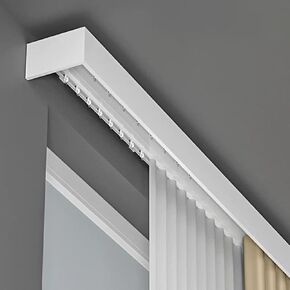 Ceiling-Mounted Curtain Pelmet Box with 4-in-1 Valance Frame, Double Track System for Living Room & Bedroom, Decorative Wall Divider Panel (Size: 2.5M) in Kuwait
