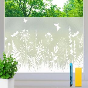 Frosted Glass Window Privacy Film, Decorative Pattern, Static Cling No Glue, Removable Reusable, UV Blocking Anti-Glare, Privacy Window Film for Bathroom Bedroom Office, 17.5" x 78.7" in Saudi Arabia