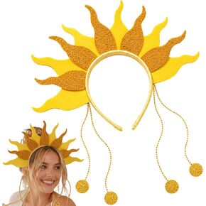 Sun Headband Sunshine Headband, Gold Yellow Glitter Sun Hair Headband with Beaded Chain Costume Accessory for Party Festival Birthday Baby Shower Photo Prop in Saudi Arabia