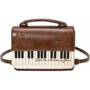 Piano Purse Music Bag, Kawaii Unique Crossbody Purses for Women, Brown Cute Messenger Bag, Whimsical Harajuku Anime Bag, Kawaii Cutecore Backpack, Whimsy Twee Lolita Fashion Aesthetic Accessories | Piano Pattern Design in Kuwait