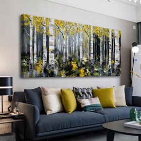 BewDalky Fall Birch Tree Wall Art for Living Room Woodland Landscape Pictures Wall Decor Nature Forest Canvas Paintings Prints Modern Artwork Home Bathroom Bedroom Office Decoration 12" x 24" in Saudi Arabia