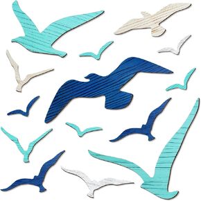 Meching 14Pcs Wooden Seagull Wall Decor, Nautical Coastal Theme Beach Wall Art, Self-Adhesive Sea Birds Ocean Sculpture Vintage Ornaments for Home Living Room Kitchen Bathroom Bedroom Office in Saudi Arabia