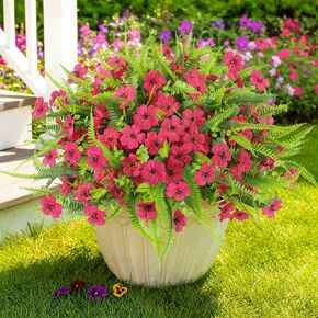 ATTGREAT Artificial Flowers for Outdoors UV Resistant Faux Plants Outside Fake Plastic Flower Bulk Realistic Artificial Fern Greenery for Garden Patio Planter Summer Home Decor, 12 Bundle (Multicolor) in Saudi Arabia
