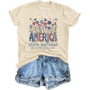 American Shirts for Women 4th of July 250th Birthday Shirt Patriotic Floral Graphic Tees Memorial Day Crewneck Tops in Saudi Arabia