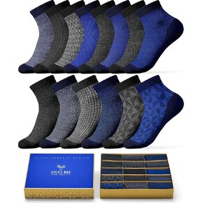 Mens Ankle Socks, Premium Quality Bamboo Rayon Ankle Socks, Patterned, 15 Pairs, Gift Box, MA1501 in Saudi Arabia