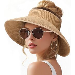 Sun Visors Hats for Women, Fashionable Straw Beach Hat with Wide Brim, Sun Hat UPF 50+ UV Protection in Saudi Arabia