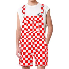 Shorts Overalls for Men Work Jumpsuits Stretchy Romper Checkered Bibs Coveralls Plaid Overol Para Hombre in Saudi Arabia
