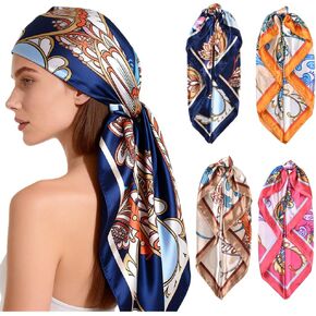 4 Pcs Head Scarf for Women Silk Scarf Hair Scarf Bandanas 35" Square Satin Bag Silk Hair Wrap for Sleeping in Saudi Arabia