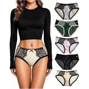 Women's Satin Panties 5 Pack Hipster Panties for Women Ladies Sexy Lace Cheeky Underwear with Bow Women Underwear in Saudi Arabia
