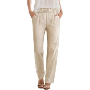 SEMARO Womens Casual High Waisted Linen Feel Pants Tapered Vacation Lounge Pants Trousers with Pockets in Saudi Arabia