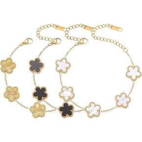 18K Gold Plated Clover Bracelet Set for Women,Fashion Simple Four Leaf Lucky Clover Bracelets,Trendy Link Bracelets Set Jewelry Gifts for Women 3Pcs (White+Black+Gold) in Saudi Arabia