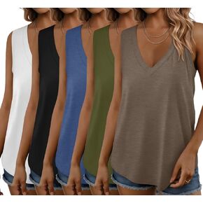 Bliwov 5 Pack Womens Tank Tops Casual Summer Vacation Outfits V Neck Sleeveless Shirts Loose Fit 2026 Fashion Tees Clothes in Saudi Arabia