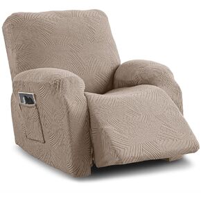 5-Piece Recliner Sofa Covers,Stretch Geometric Strokes Jacquard Recliner Sofa Slipcovers,Seamless Furniture Protector with Pocket,Soft Breathable Couch Cover,3 Seater Chocolate in Saudi Arabia