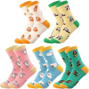 5 Pairs Cute Animal Crew Socks for Women - Soft Cotton Novelty Socks, Breathable Colorful Casual Socks for Ladies Girls, US 5.5-9.5 in Saudi Arabia