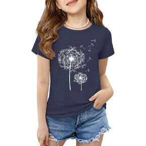 GEMLON Girls Shirts Casual Crewneck Short Sleeve Graphic Tee Trendy Tops Breathable 5-14T Girls Clothes for Summer in Saudi Arabia
