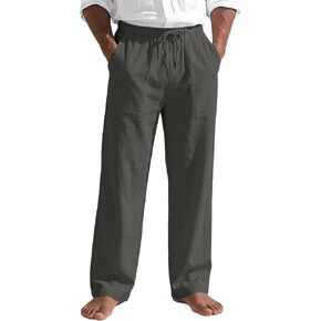 SIR7 Mens Linen Pants Casual Summer Beach Pants Loose Fit with Elastic Waist Drawstring in Saudi Arabia