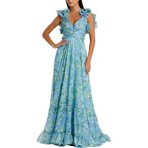 Ruffle Tiered Floral Cut-Out Chiffon Gown in Saudi Arabia