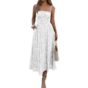 Women's Boho Summer Maxi Dress with Pockets Casual Floral Spaghetti Strap Flowy Long Dresses Beach Sundress in Saudi Arabia
