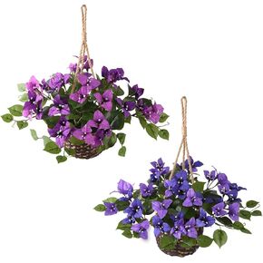 INQCMY Artificial Flower of Outdoor Bougainvillea 2 Pcs Uv Resistant No Installation Required Fake Hanging Basket Plants Suitable for Front Door Porch Courtyard Garden (Double Purple) in Saudi Arabia