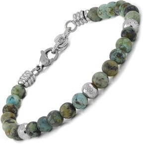 10:10 Beaded Bracelet for Men and Women – Natural African Turquoise Gemstones and Stainless Steel – Adjustable & Durable & Elegant – Made in Italy in Saudi Arabia