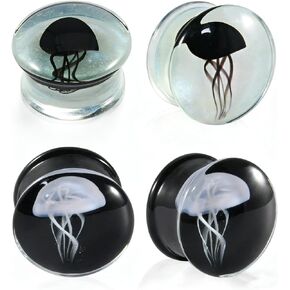 2 PAIRS Glass Transparent/Black jellyfish Ear Tunnels Plugs Double Flared Glass Ear Gauges Strechers Expander Piercing Jewelry 8-25mm in Kuwait
