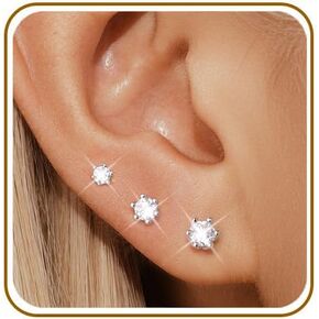GEORGE · SMITH 3 Pairs Moissanite Flat Back Earrings for Women Men, Hypoallergenic Solitaire Studs, Cartilage Nap Earrings for Sensitive Ears, Multiple Piercing Gifts in Saudi Arabia