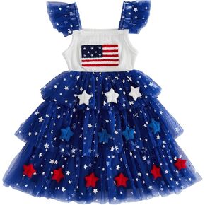 Toddler Girl 4th of July Dress Flag Stars Decor Tiered Tulle Princess Dress Red White Blue Patriotic Outfit Pageant in Saudi Arabia
