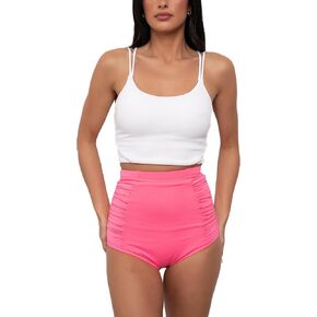 Coral Reef Swim Tankini Swimsuits for Women - White Double Strap Tankini Top & Pink Ultra High Rise Ruched Bottoms (XXS-3XL) in Saudi Arabia