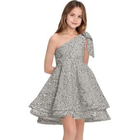Sequins Junior Bridesmaid Dress Short One Shoulder Princess Pageant Dresses Tiered Flower Girls Formal Dress in Saudi Arabia