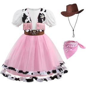 Girls Cowgirl Costume with Hat, Bandanna, Western Outfits 100th Day of School Halloween Birthday Party 3-12 Years in Saudi Arabia