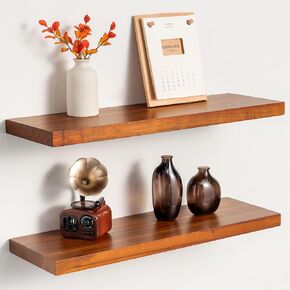 24 Inch Teak Floating Shelves Set of 2 - Solid Natural Wood Wall Mounted Shelves with Invisible Brackets - Heavy Duty Waterproof Storage for Bathroom, Kitchen, Living Room & Outdoor in Saudi Arabia
