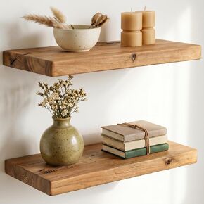 Dreamland Solid Elm Wood Floating Shelves, 18" W x 8" D Floating Shelf Wall Mounted, 8 Inch Deep Wall Shelves - Wooden Bathroom Shelf, Deep Bookshelf for Living Room, Kitchen Wall Shelf, Set of 2 in Saudi Arabia