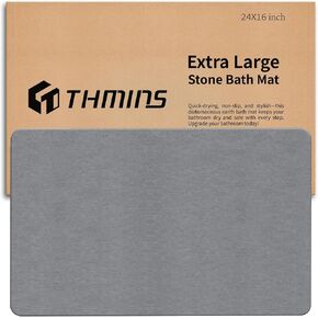 THMINS Large Stone Bath Mat, 24''x16'' Non-Slip Diatomaceous Earth Stone Bath Mat, Super Absorbent Quick Drying for Bathroom, Easy to Clean in Saudi Arabia