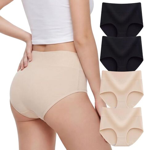 MOSSRIVER 4 Pack Cotton Underwear for Women High Waisted Full Coverage Ladies Panties Postpartum Briefs Regular & Plus Size in Saudi Arabia